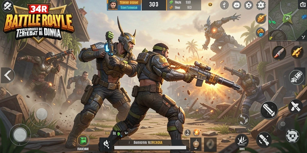 Screenshot gameplay <strong>34R</strong> yang menampilkan pertarungan Battle Royale seru.