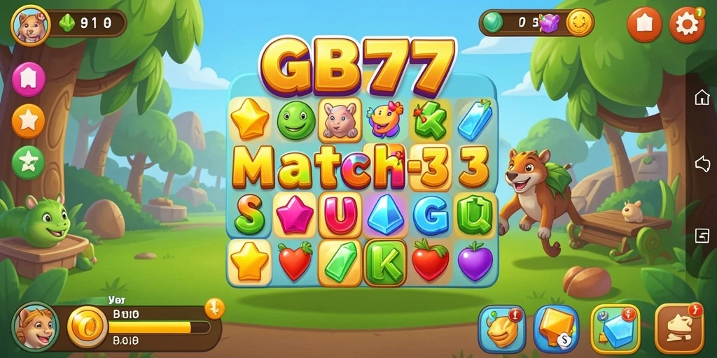 Tampilan gameplay seru di GB777 dengan permata yang berwarna-warni.