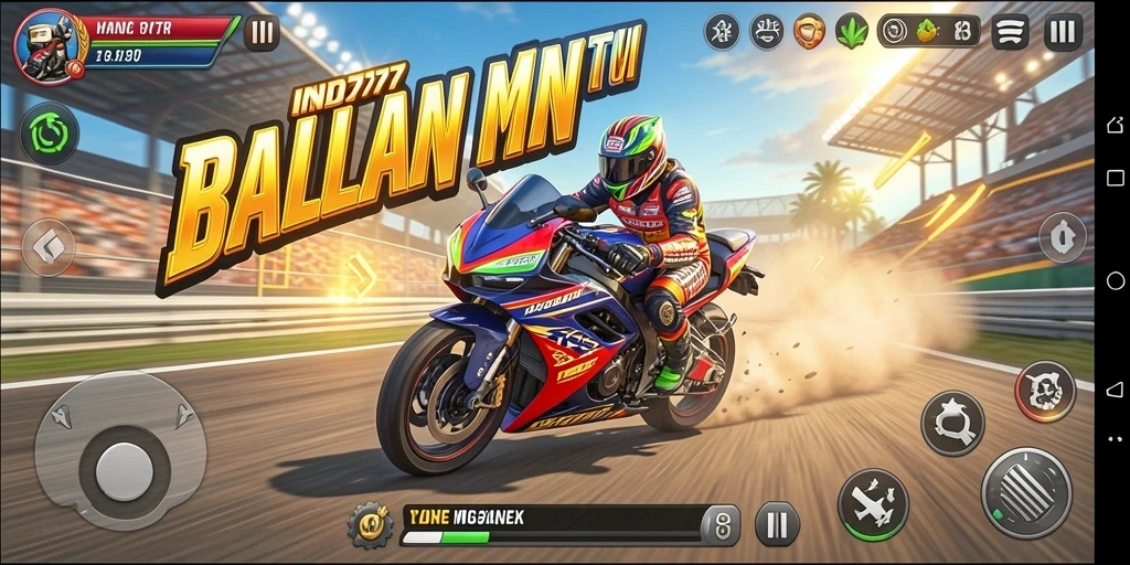 Tampilan gameplay menegangkan dari INDO777 saat balapan motor.