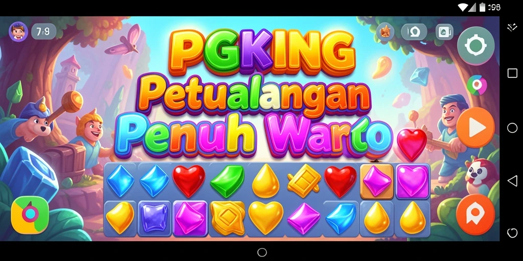 Tangkapan layar PGKING menampilkan gameplay Match-3 yang menyenangkan dan penuh warna.