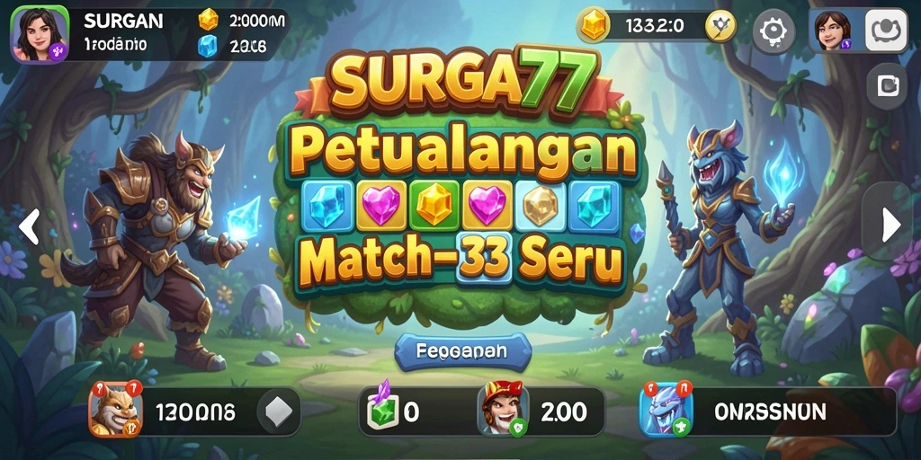 Tangkapan layar gameplay SURGA77 dengan elemen Match-3 yang menawan.