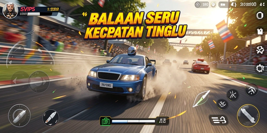 Tampilan dinamis balapan di SVIP5 dengan mobil tercepat.